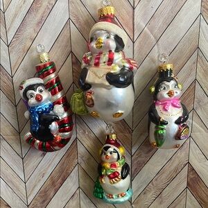 VTG Hand blown glass Penguin Ornament Set - festive fun‎ Christmas